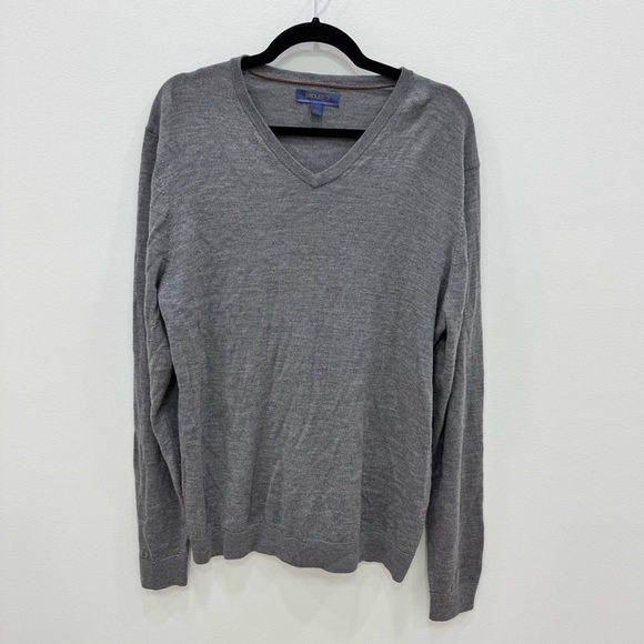 Broletto Gray 100% Merino Wool V-Neck Sweater Mens Sz Large - Picture 2 of 5